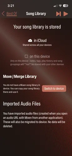 Song library storage management in the Mixen app from Mastfrog, LLC