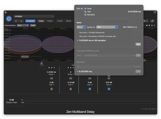 Precise delay control in Zen Multiband Delay, from Mastfrog, LLC.