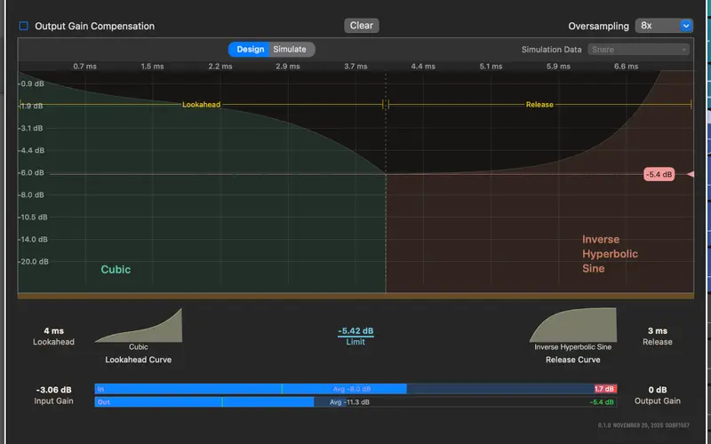 Curve options in Zen Limiter from Mastfrog, LLC.